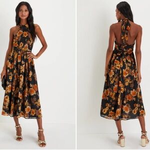 LULU's Floral Sexy Flowy Special Event Prom Wedding Elegant Midi Dress